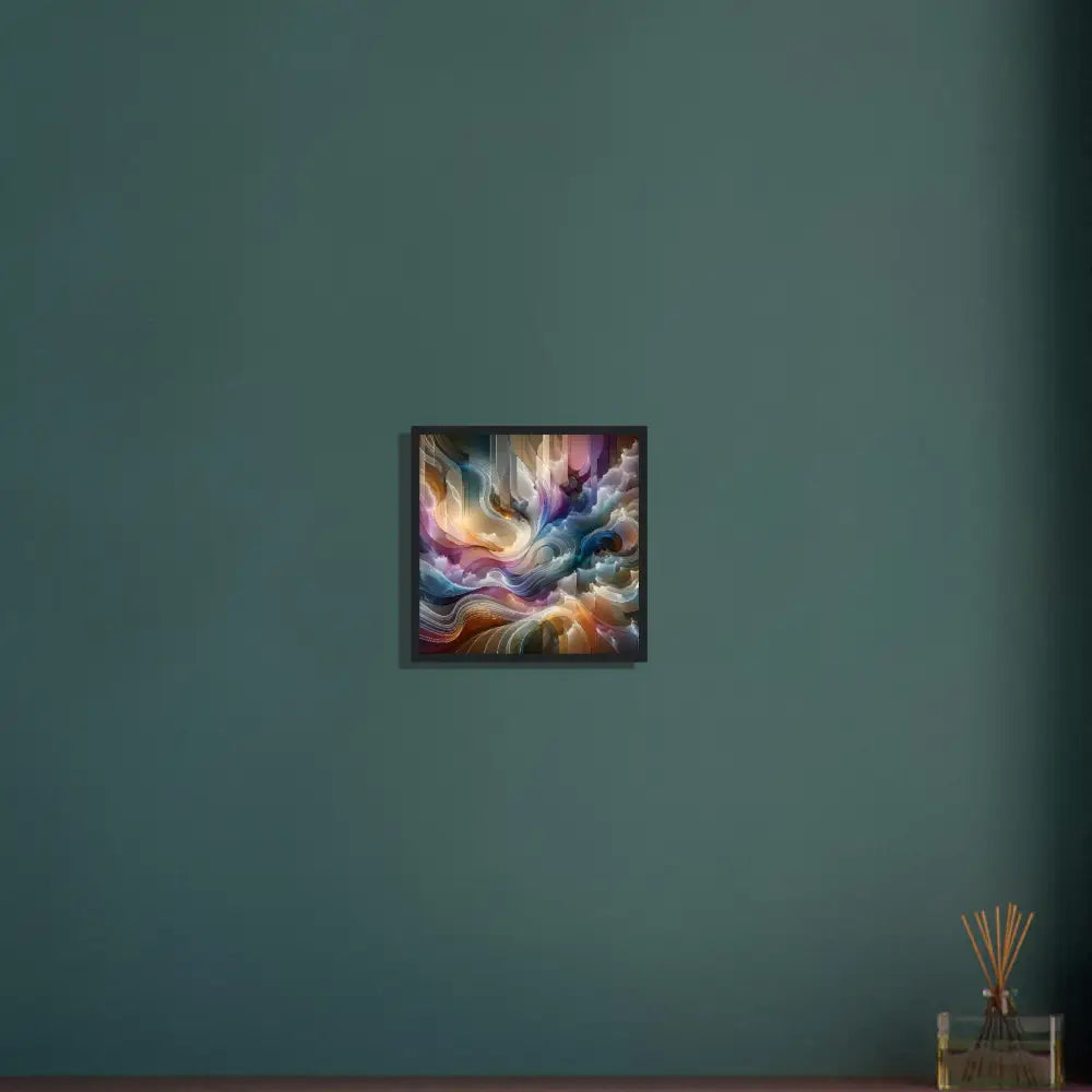Framed abstract art poster titled Celestial Layer Flux by PixiOnyx for modern decor