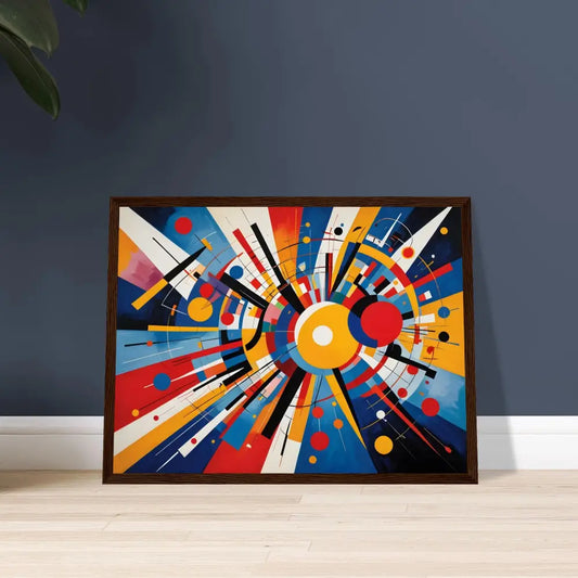 Framed abstract geometric art poster titled Celestial Motion by PixiOnyx Abstract Dreamscape