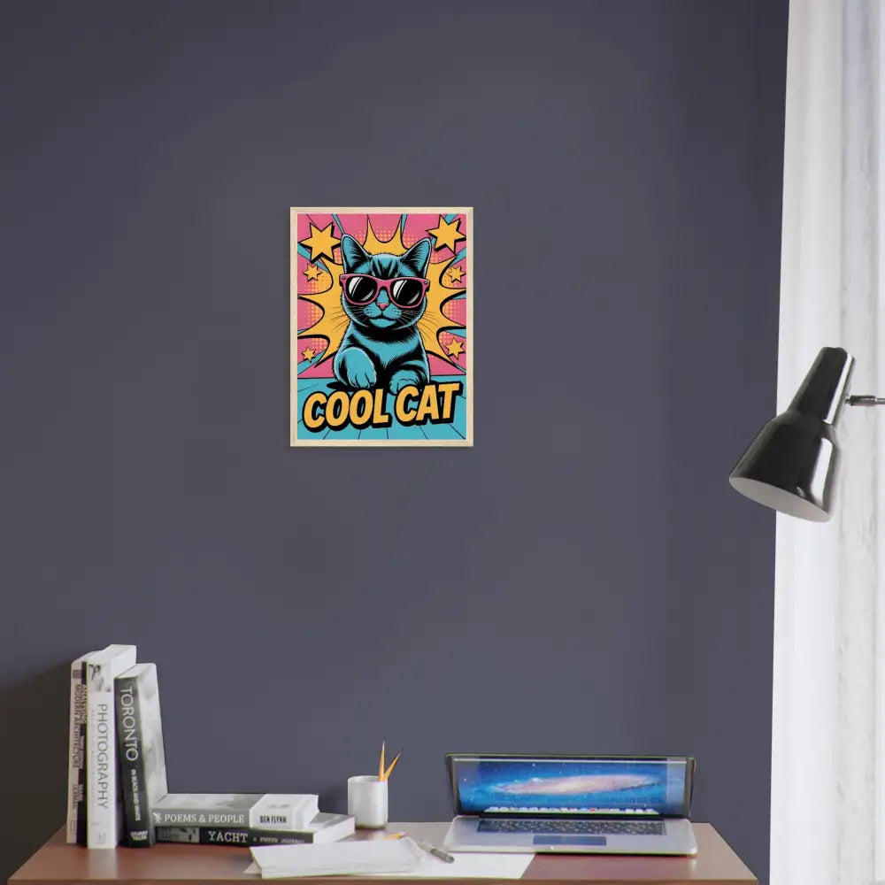 Framed Cool Cat poster from PixiOnyx Feline Pop collection in stylish frame