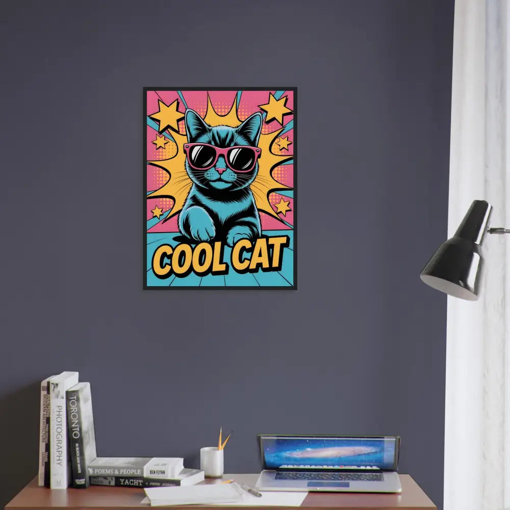 Framed Cool Cat poster displayed in PixiOnyx Feline Framed Pop product