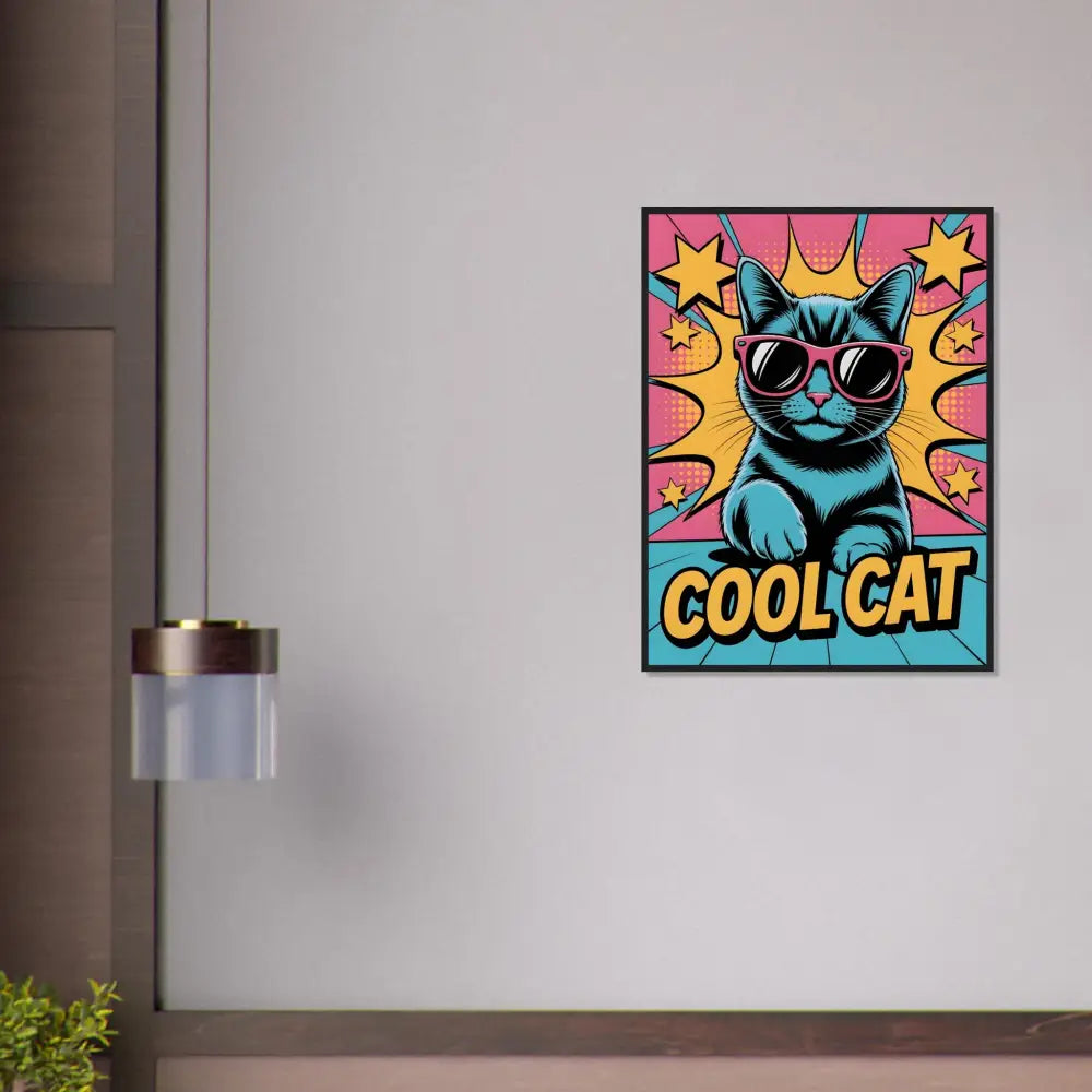 Framed Cool Cat poster displayed in PixiOnyx Feline Framed Pop product