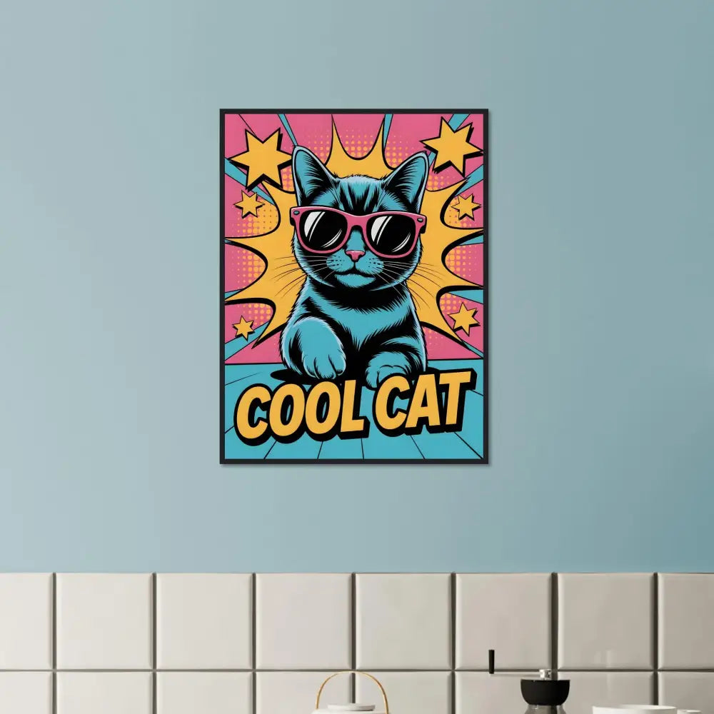 Framed Cool Cat poster displayed in PixiOnyx Feline Framed Pop product