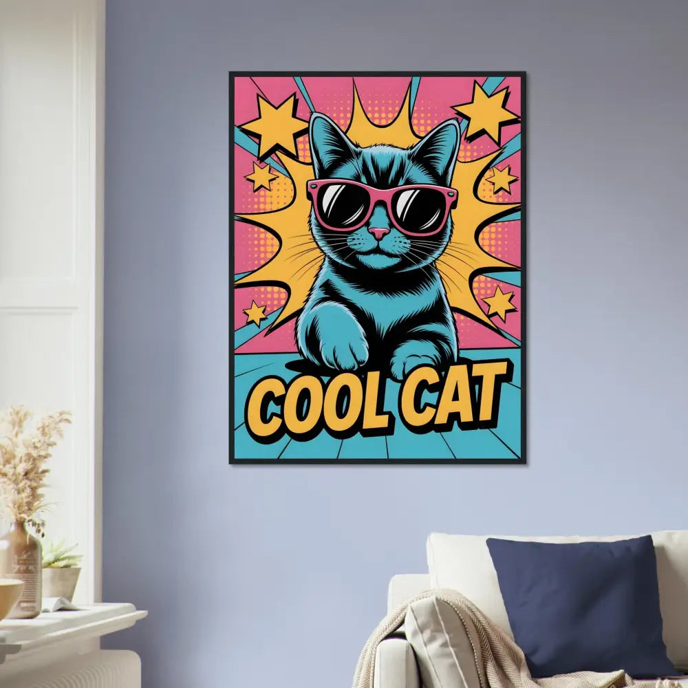 Framed Cool Cat pop art poster from PixiOnyx Feline Framed Pop collection