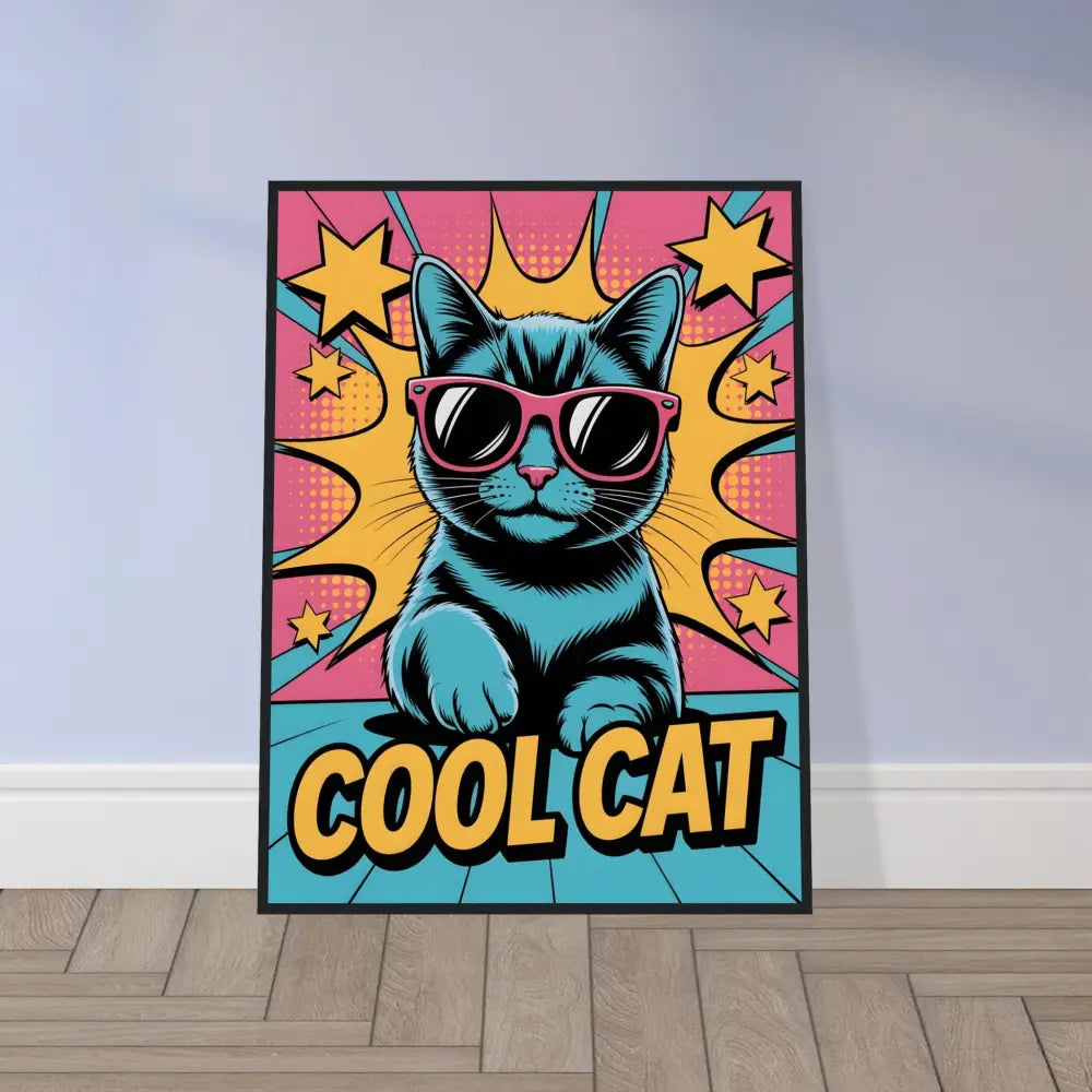 Framed Cool Cat pop art poster displayed in PixiOnyx Feline Framed Pop product