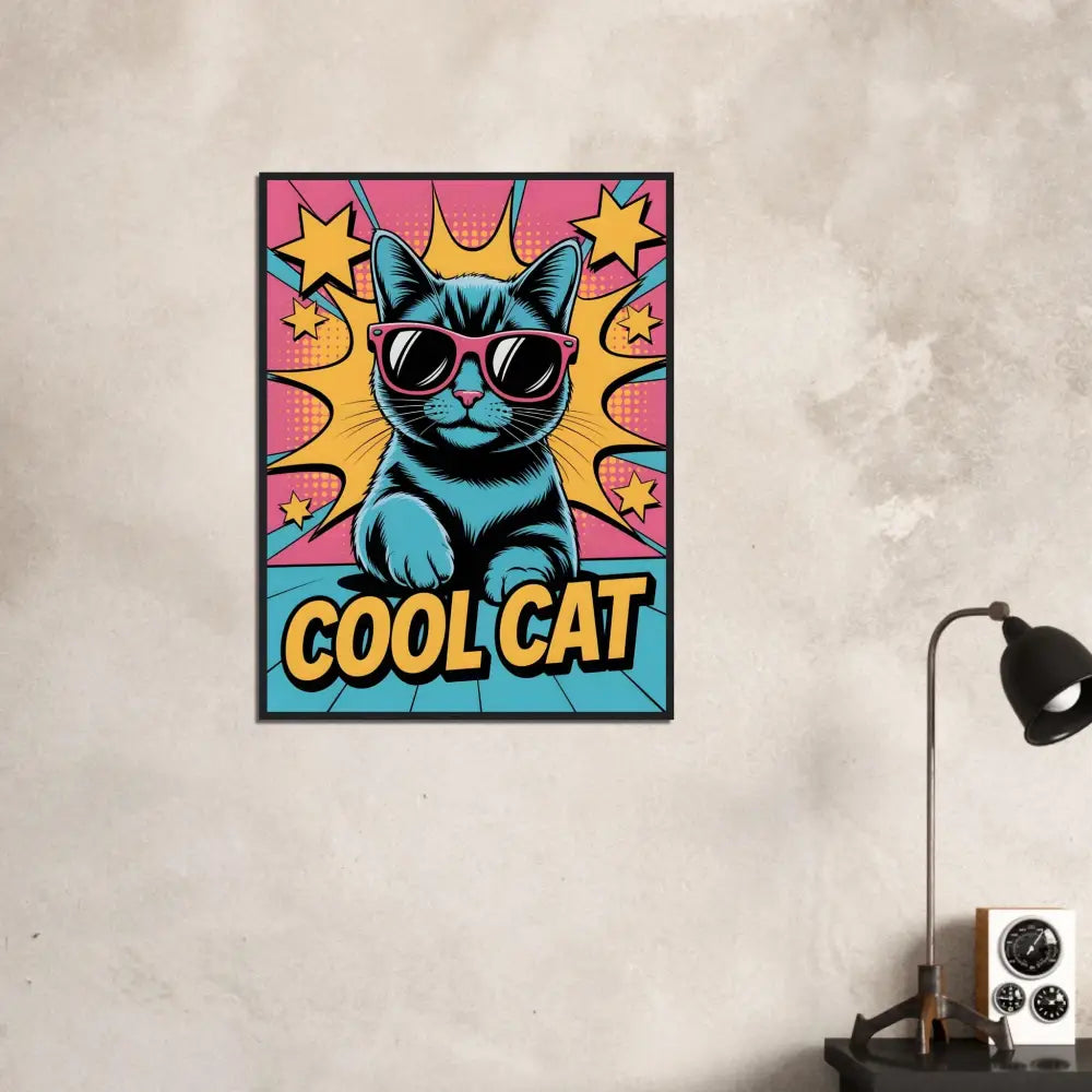 Framed Cool Cat pop art poster displayed in PixiOnyx Feline Framed Pop product