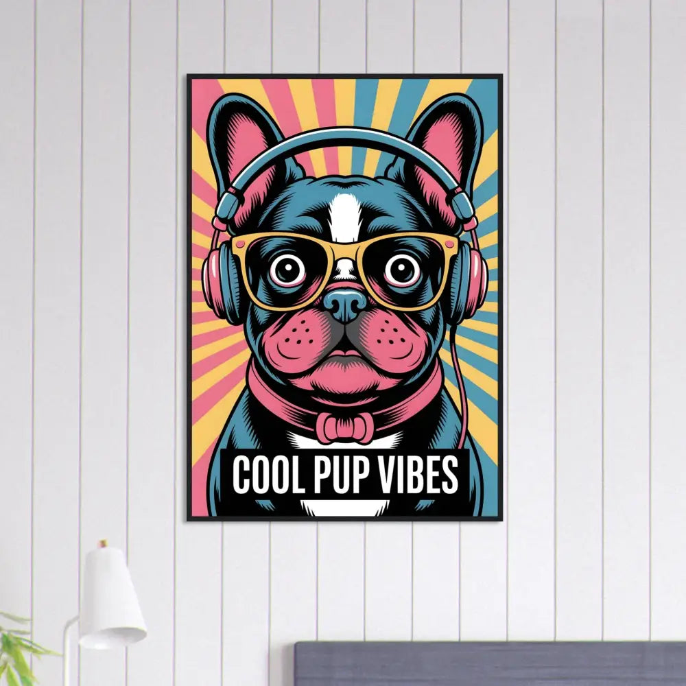 Framed poster of cool French Bulldog on pine wood with durable matte art paper
