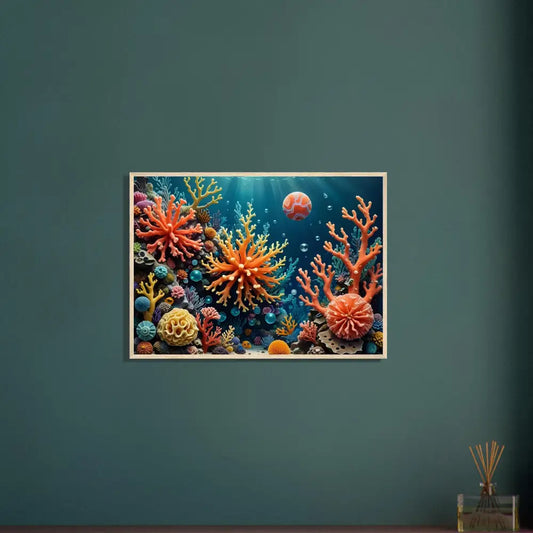 Framed coral reef artwork display in PixiOnyx Undersea Dreamscape poster