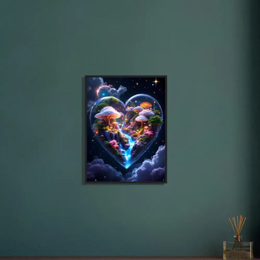 Heart-shaped fantasy landscape art in a framed poster from PixiOnyx Ethereal Frame Series