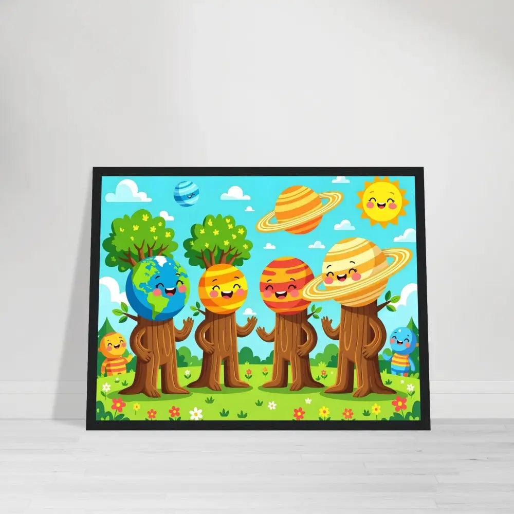 Framed cartoon planet characters from PixiOnyx Stellar Kids Art poster