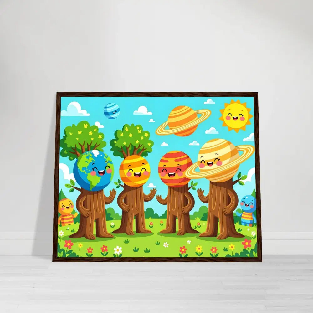 Framed cartoon planet characters from PixiOnyx Stellar Kids Art poster