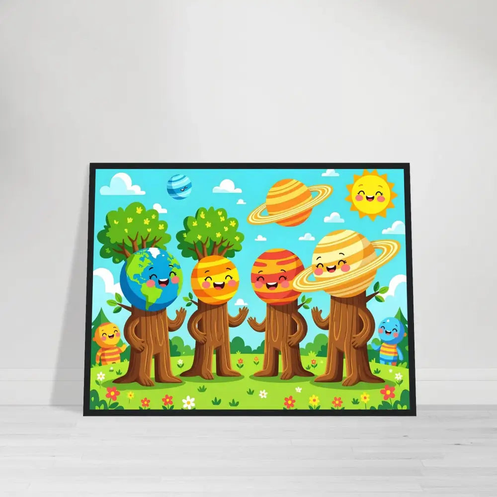 Framed cartoon planet characters from PixiOnyx Stellar Kids Art Cosmic Tree Friends poster