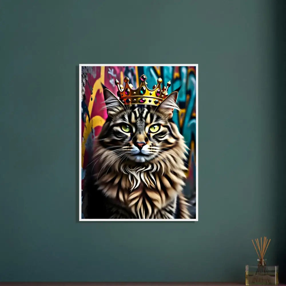 Framed Cat Portrait with Crown Logo for Crown Meowjesty PixiOnyx Urban Royal Cat Print