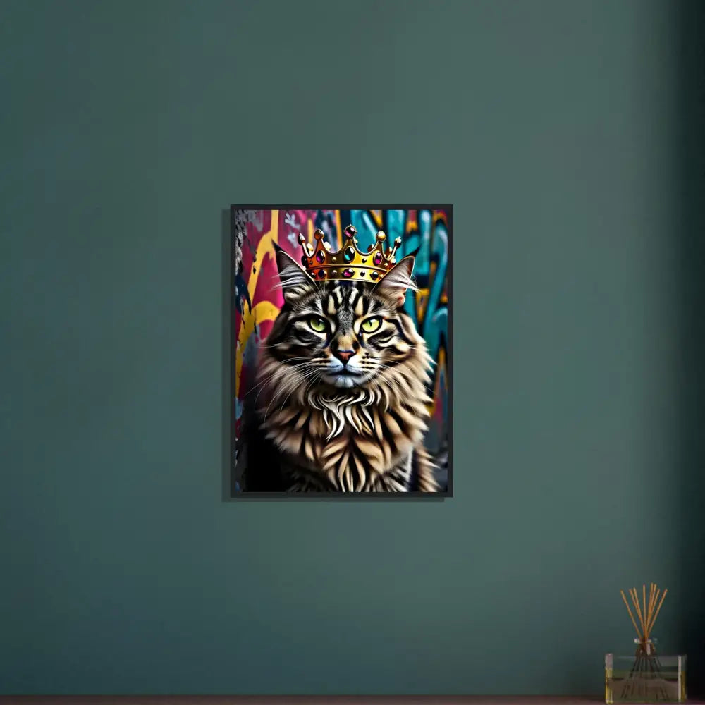 Framed Cat Portrait with Crown from PixiOnyx Urban Royal Cat Print product