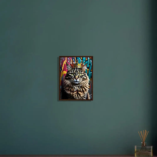 Framed cat portrait with crown from PixiOnyx Urban Royal Cat Print collection