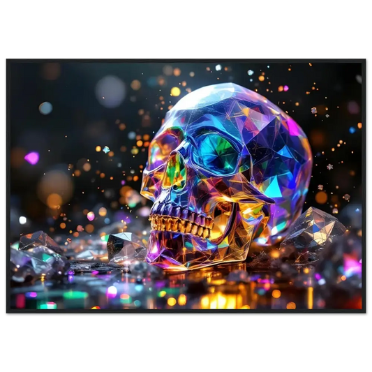 Iridescent crystal skull displayed in PixiOnyx Luxe Wall Edition framed poster