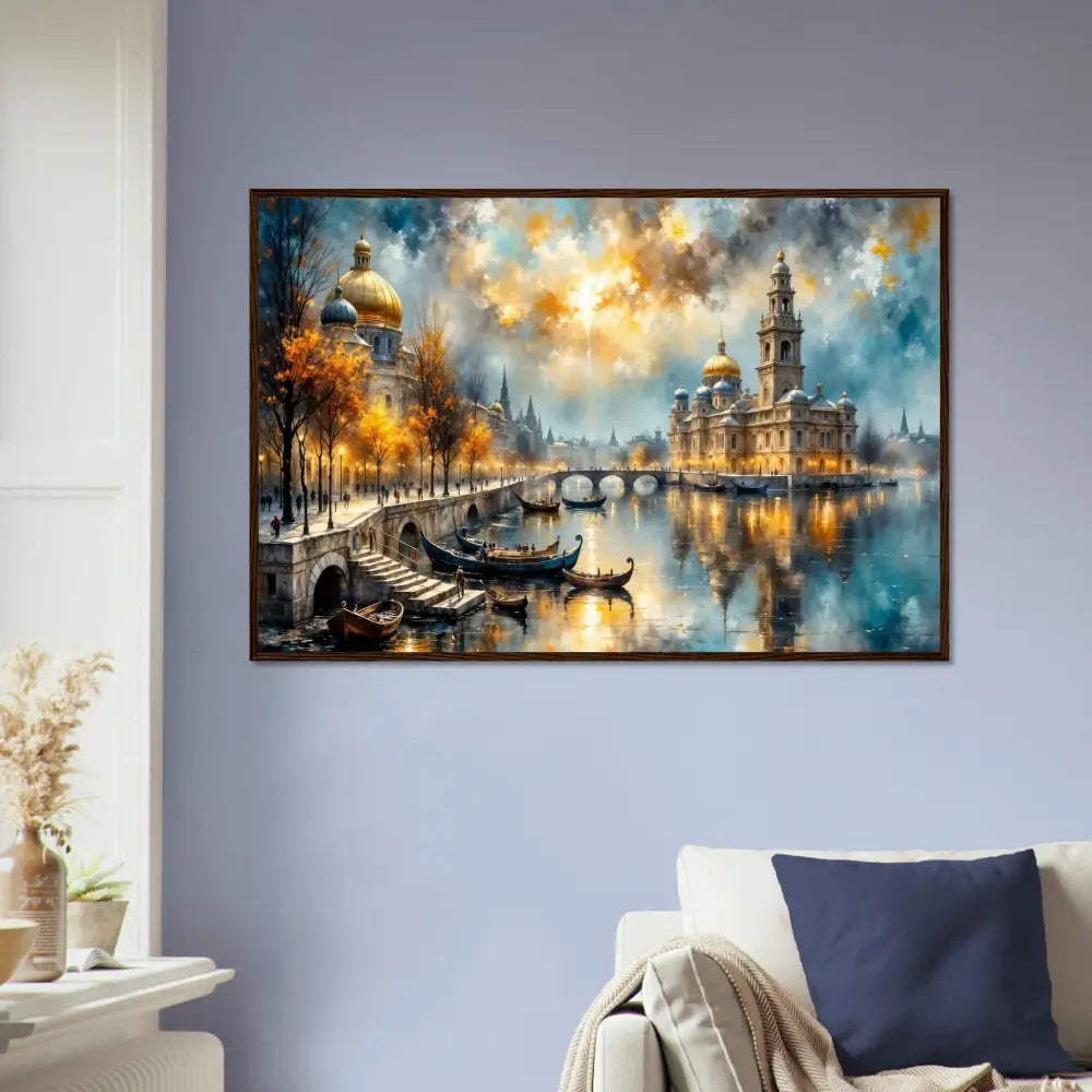 Framed masterpiece turns with golden-domed city and river, printed on archival matte paper with ultra-rich giclée colors
