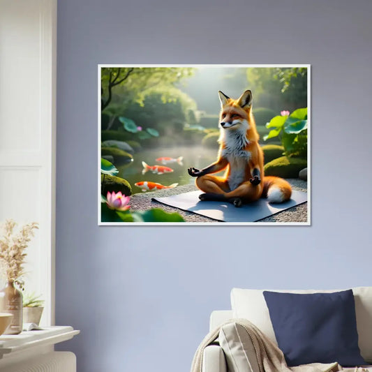 Framed fox meditation art poster from PixiOnyx Zen Reverie Display