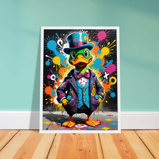 Framed cartoon duck graffiti art in urban style poster displayed in PixiOnyx product