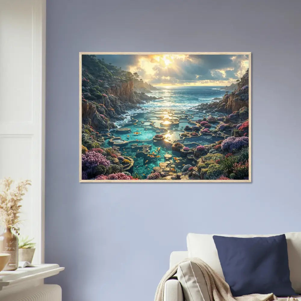 Framed coastal landscape art from Garden of the Tides Coastal Reverie Edition Poster