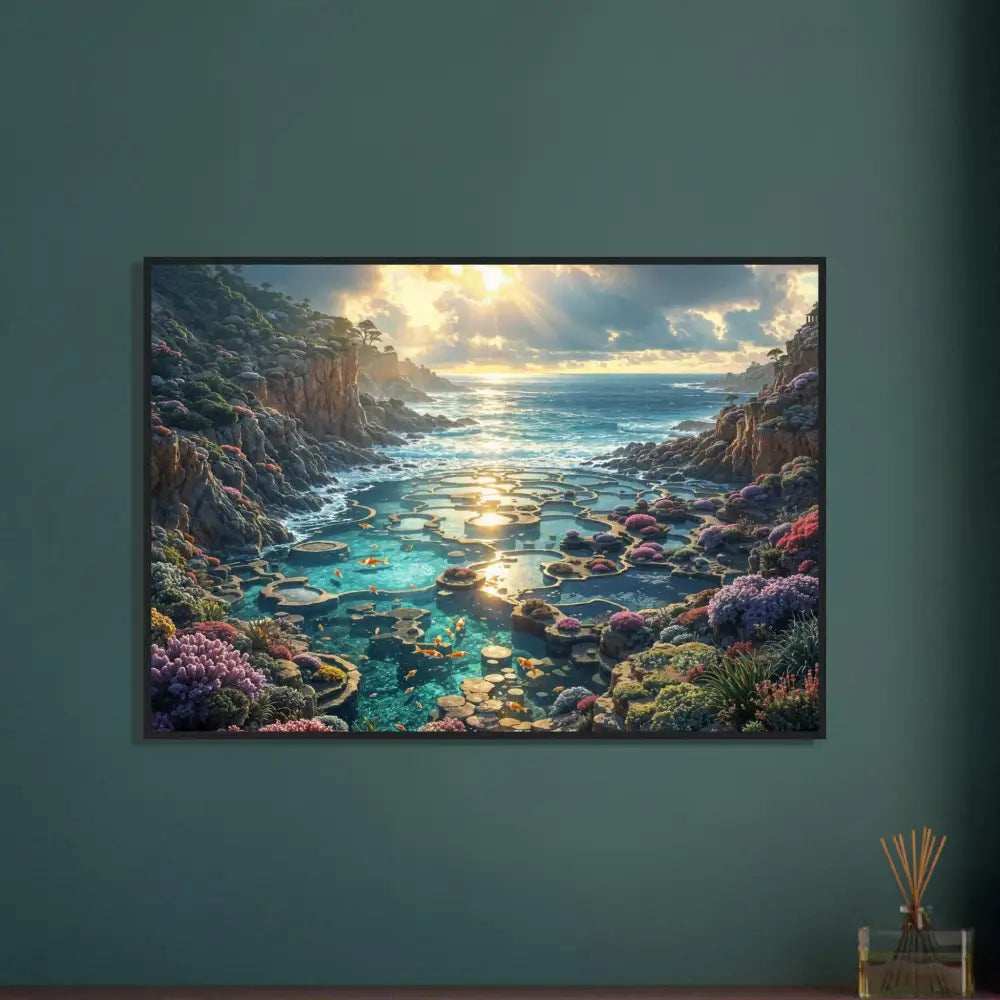 Framed coastal landscape art poster from Garden of the Tides Coastal Reverie Edition