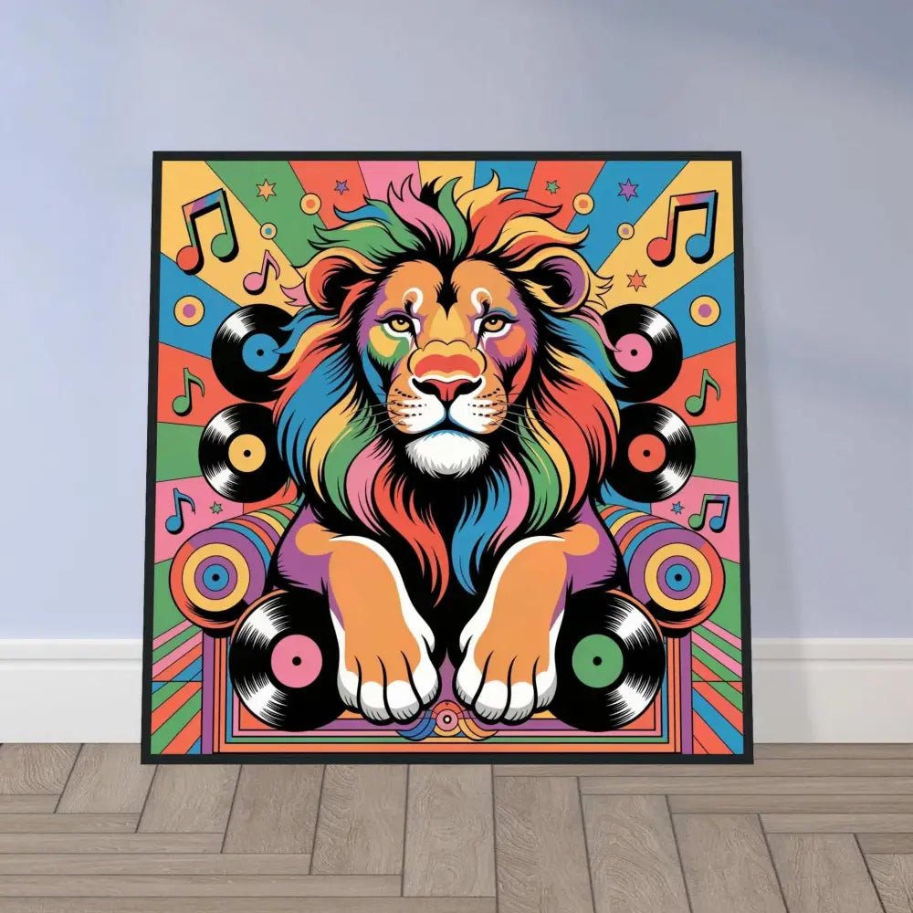 Vibrant colorful lion art print with musical theme in PixiOnyx Funkadelic style for Groove King