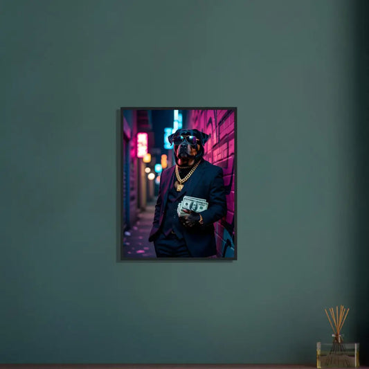 Framed dog portrait poster from PixiOnyx Urban Command Kingpin K9 collection