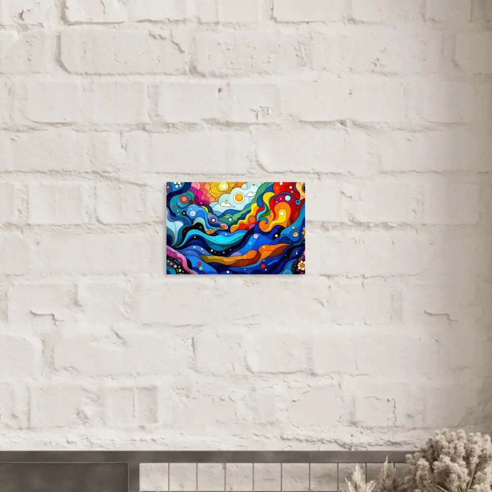 Colorful abstract painting displayed in Framed Poster Layered Spectrum PixiOnyx Wall Art