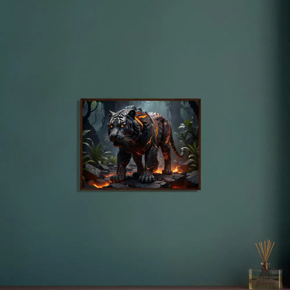Framed tiger artwork from Molten Majesty fantasy jungle poster by PixiOnyx Elemental Elegance