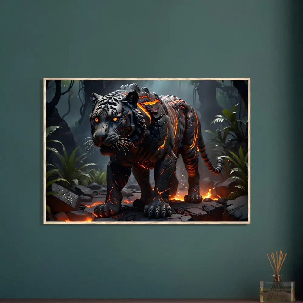 Framed lava tiger artwork from PixiOnyx Molten Majesty fantasy jungle poster