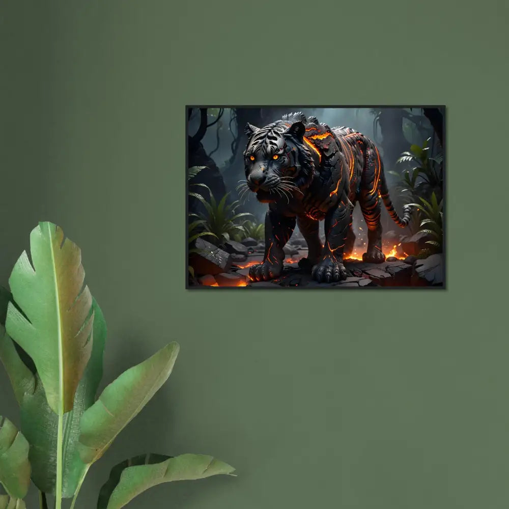 Framed Lava Tiger Artwork from PixiOnyx Molten Majesty Fantasy Jungle Poster