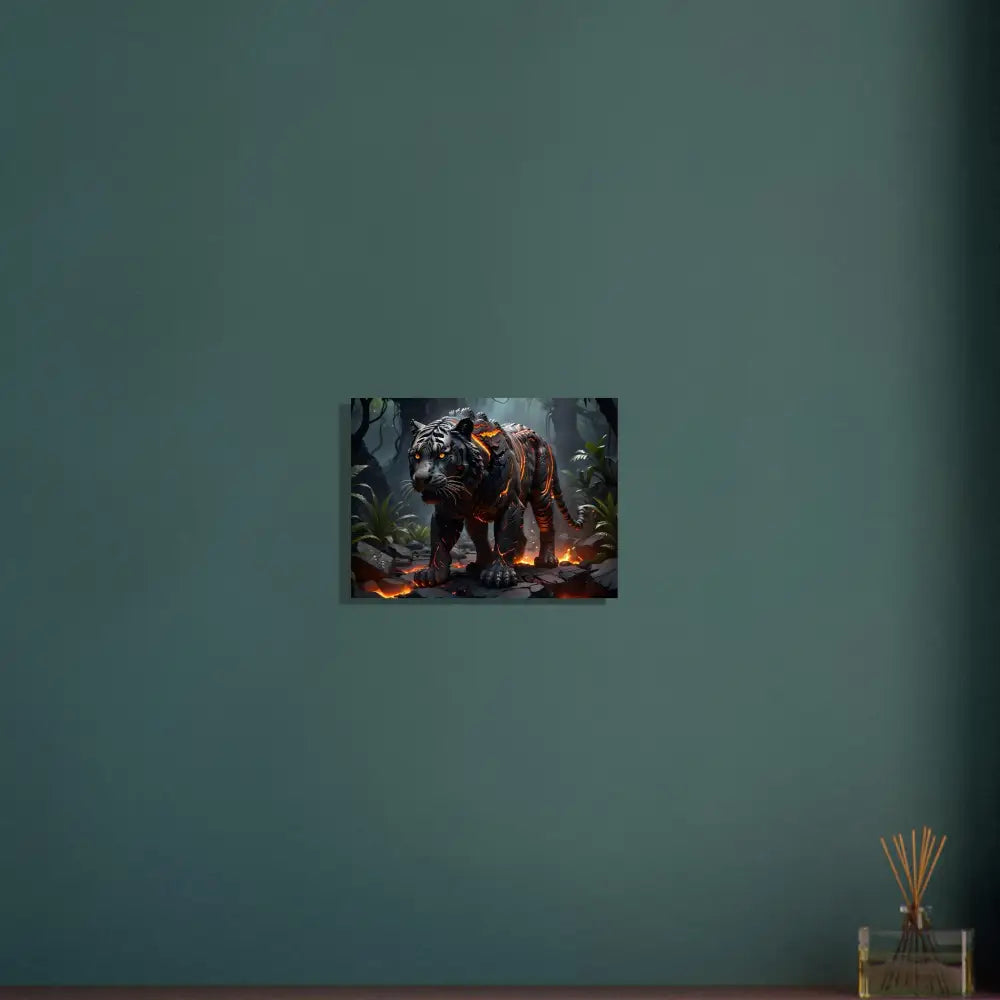 Tiger artwork displayed in a framed poster titled Molten Majesty by PixiOnyx Elemental Elegance