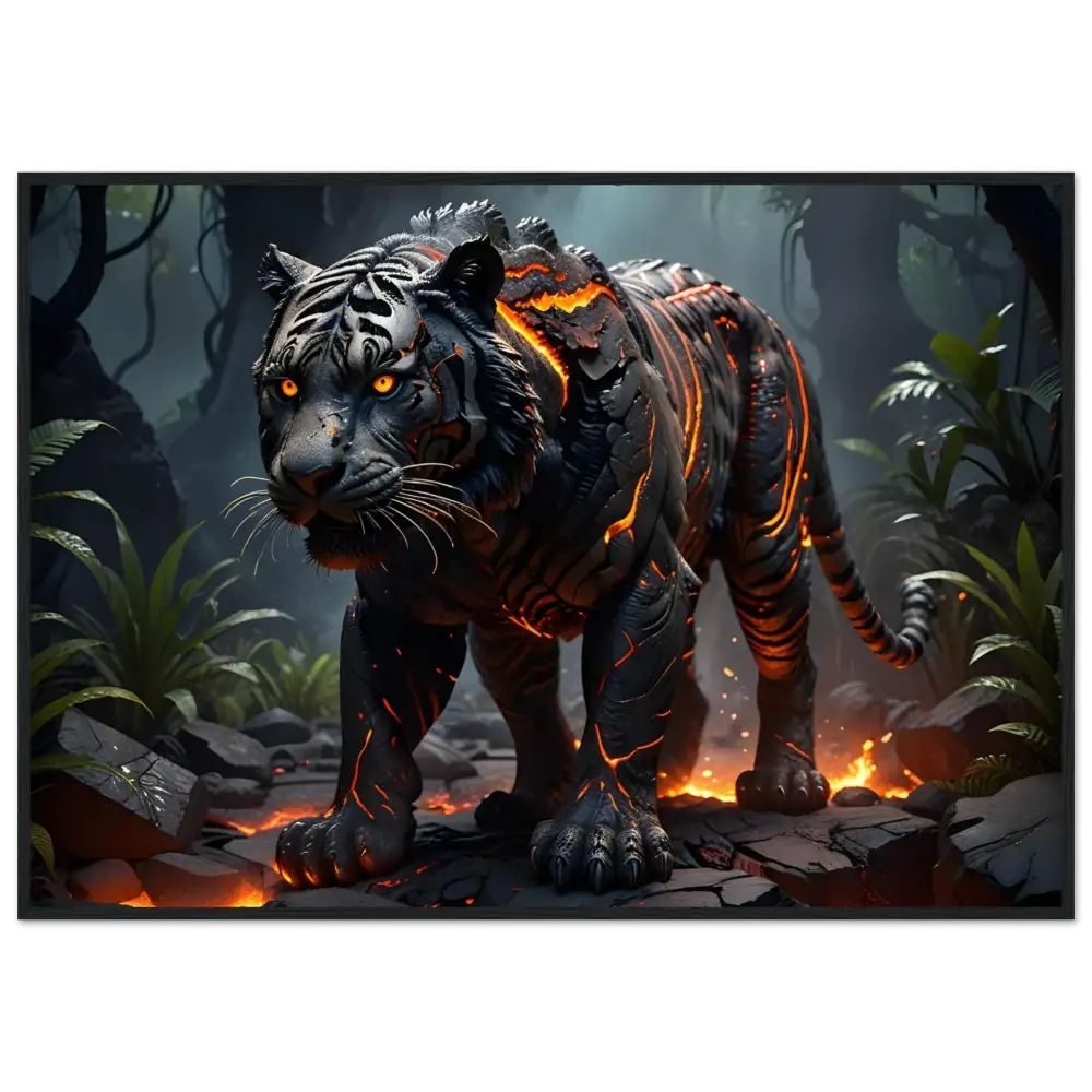 Lava-infused tiger illustration in PixiOnyx Framed Poster Molten Majesty Fantasy Jungle