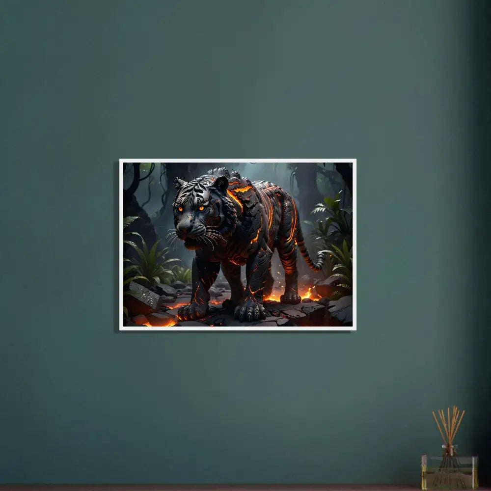 Framed Lava Tiger Artwork from PixiOnyx Molten Majesty Fantasy Jungle Poster