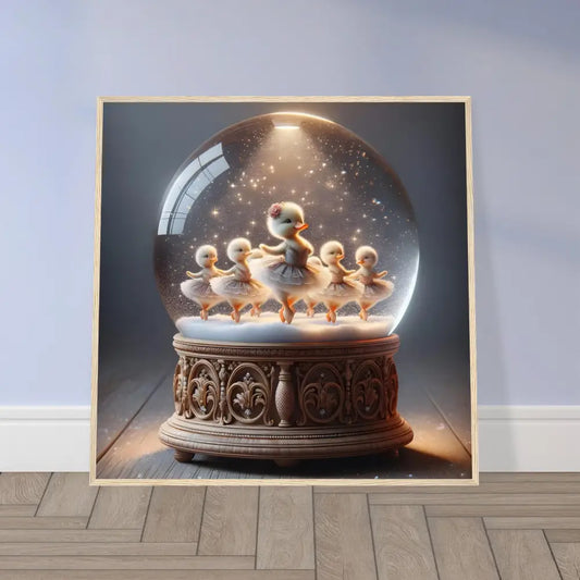 Duckling ballerina snow globe in whimsical winter PixiOnyx framed poster