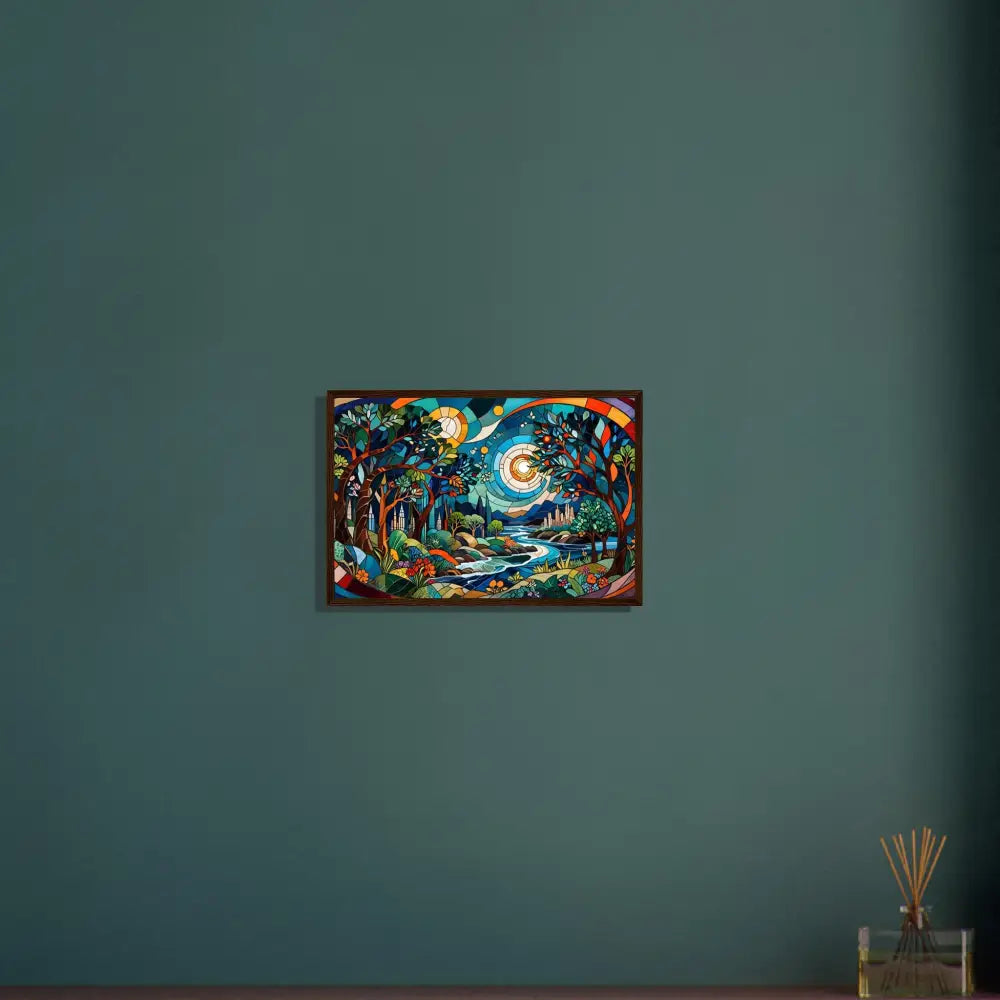 Framed forest landscape art from Stained Horizon PixiOnyx Abstract Psychedelic Nature Fractal Frame Edition