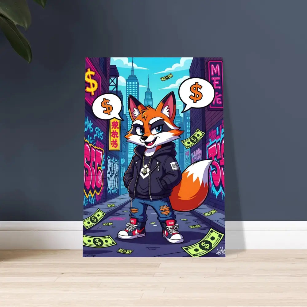 Colorful Cartoon Fox poster framed in Urban Style for modern home decor