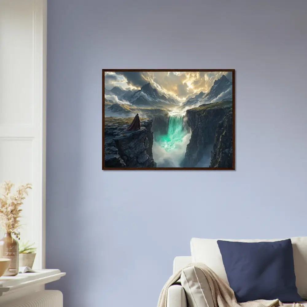 Framed fantasy landscape poster titled Edge of Silence from PixiOnyx Alpine Reverie Edition