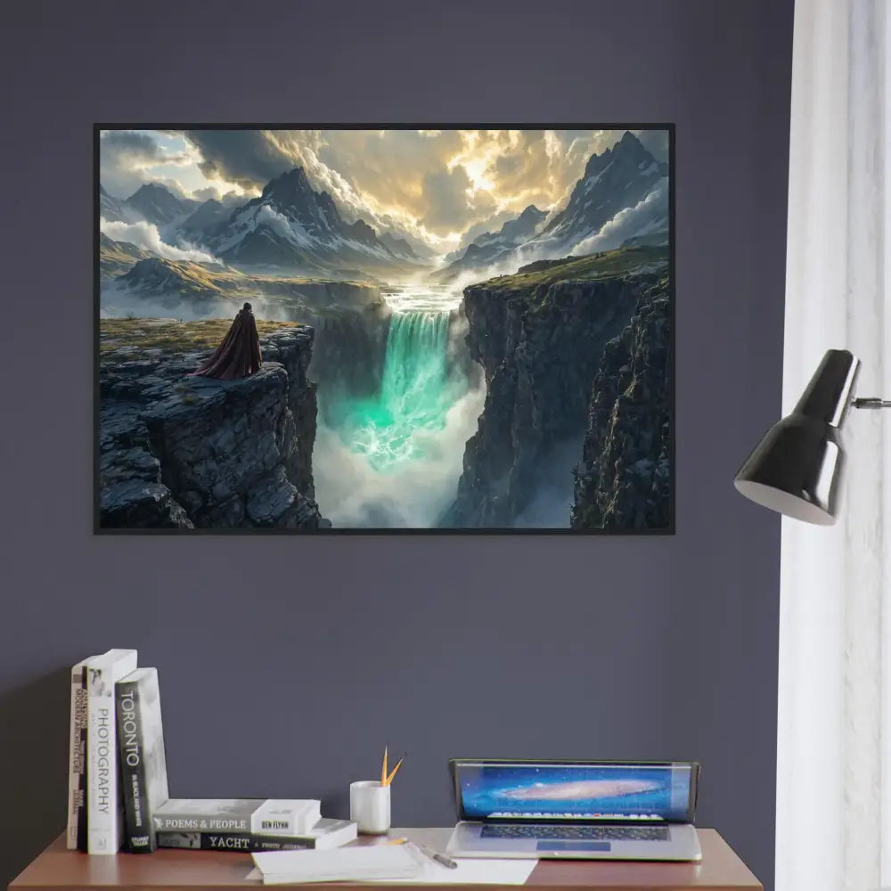 Framed fantasy landscape print from PixiOnyx Alpine Reverie Edition titled The Edge of Silence