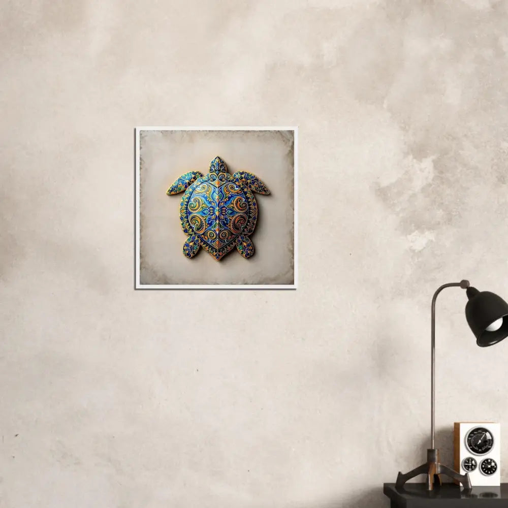 Framed decorative turtle art poster with intricate shell patterns displayed in a stylish frame