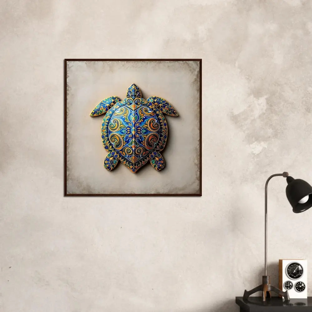 Ornate turtle wall art framed poster featuring intricate shell patterns by PixiOnyx