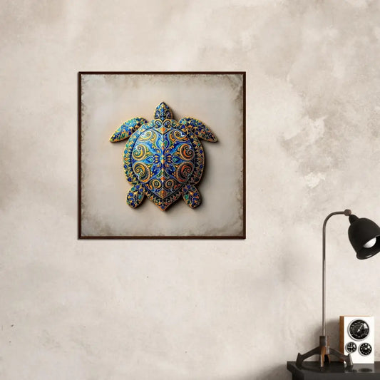 Ornate turtle wall art framed poster featuring intricate shell patterns by PixiOnyx