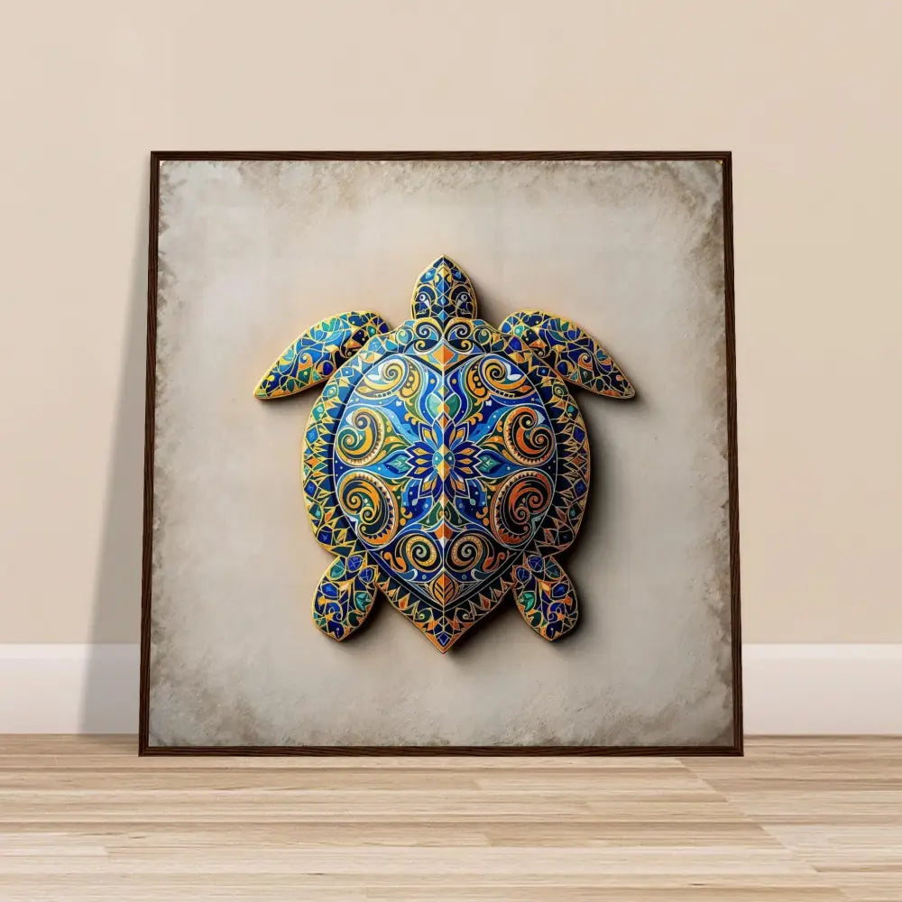 Framed decorative turtle art featuring intricate shell patterns in a stylish PixiOnyx display
