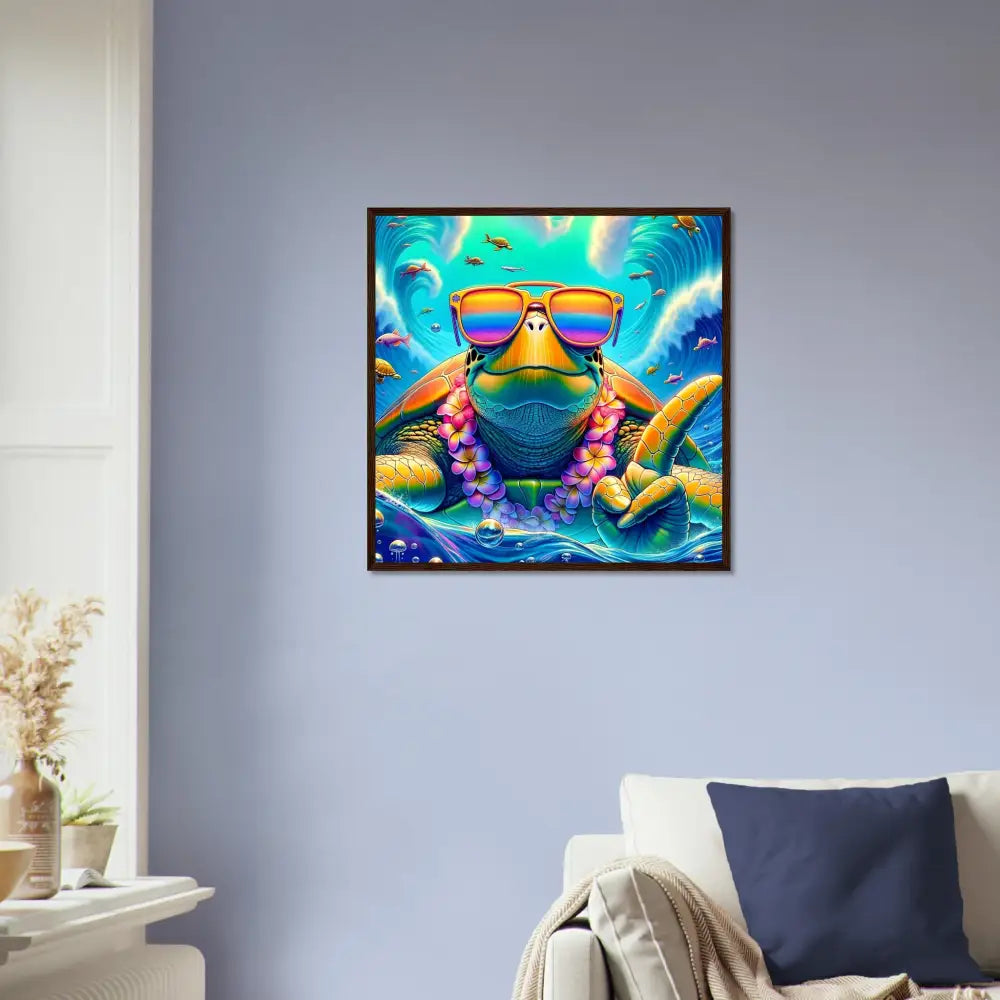 Framed turtle art poster titled Turtle-y Misunderstood Bro by PixiOnyx for wall decor