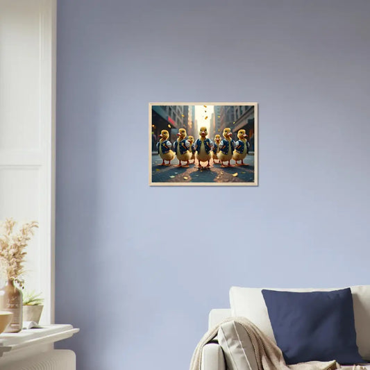 Framed Duckling Parade Print from PixiOnyx Urban Whimsy Poster featuring ducklings in a parade