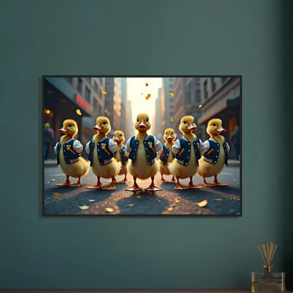 Framed Duckling Parade Artwork from Varsity Duck Squad PixiOnyx Urban Whimsy Print