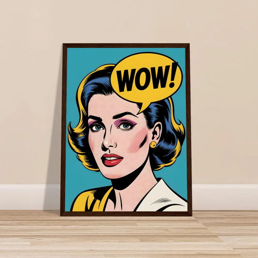 Framed pop art print displayed in PixiOnyx Retro Pop Display for vibrant wall decor