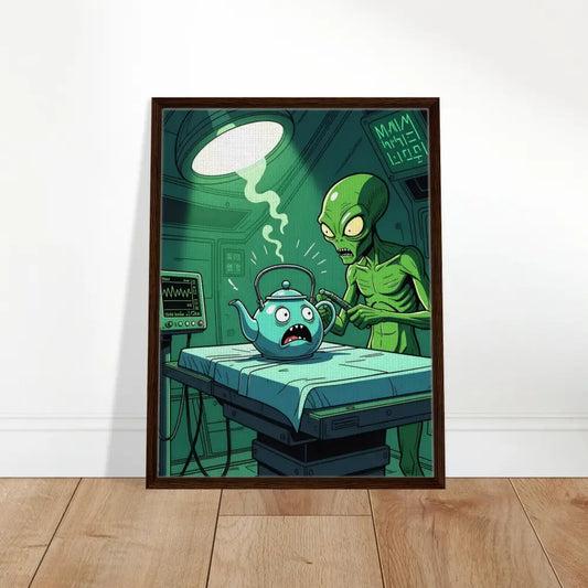 Framed cartoon art from Probe Protocol Canvas Alien Comedy Scene surreal print