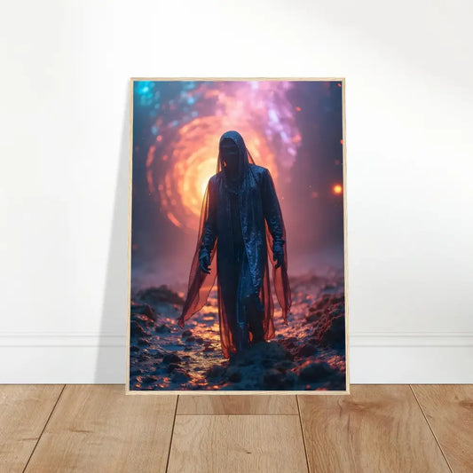 Framed shadowy figure in hooded cloak artwork titled Through the Rift by PixiOnyx