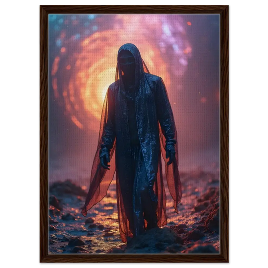 Framed Shadowwalker Canvas showing a figure in hooded cloak at PixiOnyx Gallery Wrap