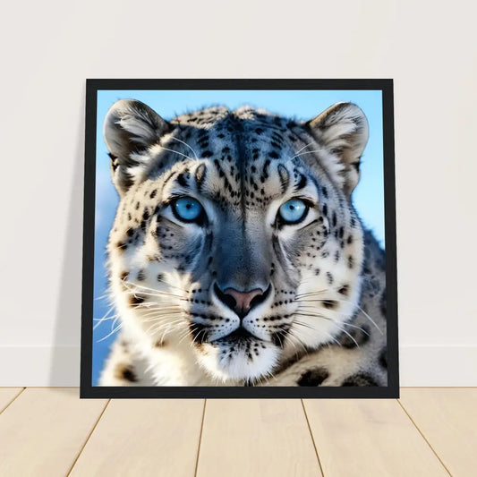 Framed Snow Leopard portrait artwork on PixiOnyx Matte Print titled Glacier Gaze